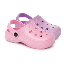 FT2559 GIRLS STAR GLITTER CLOGS (PK/PUR)